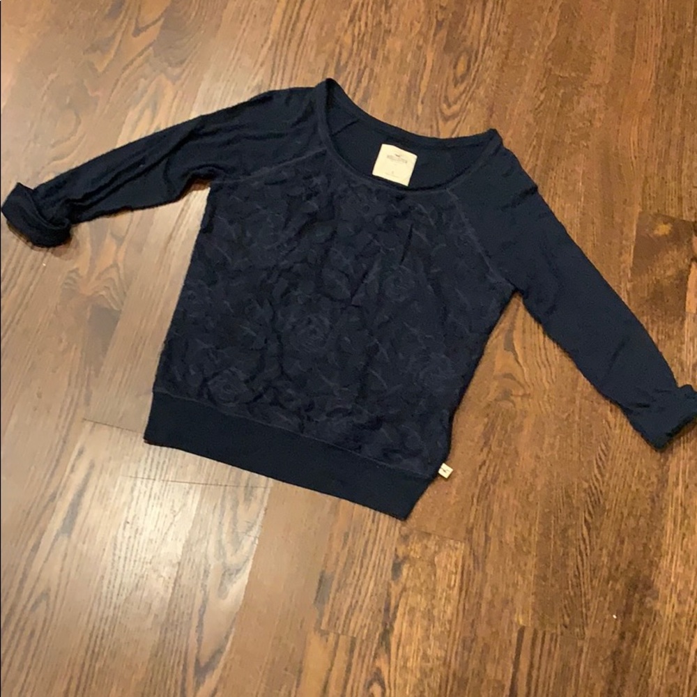 Hollister navy blue lace crew neck loose fit top